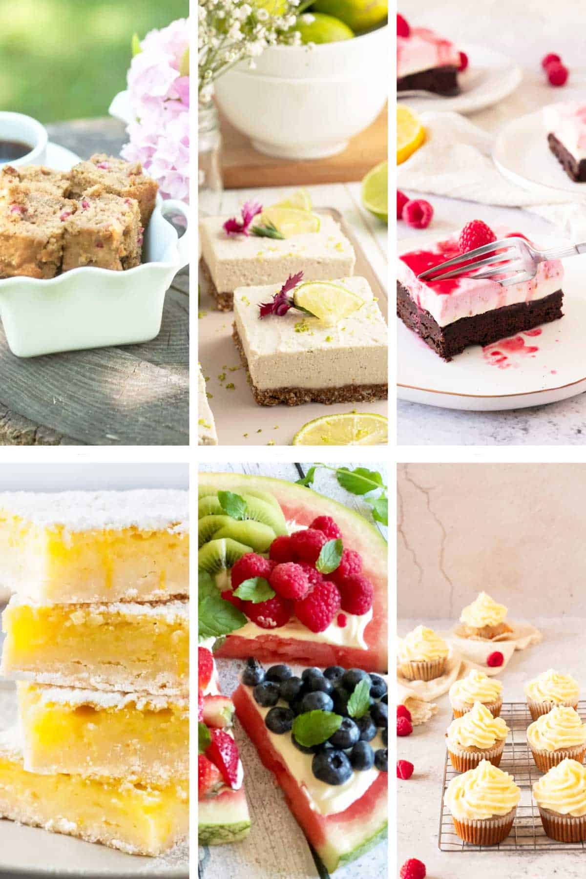 Collage of 6 summer picnic desserts.