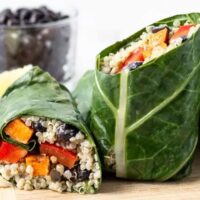 Breadless snadwich wrap with kale and quinoa.