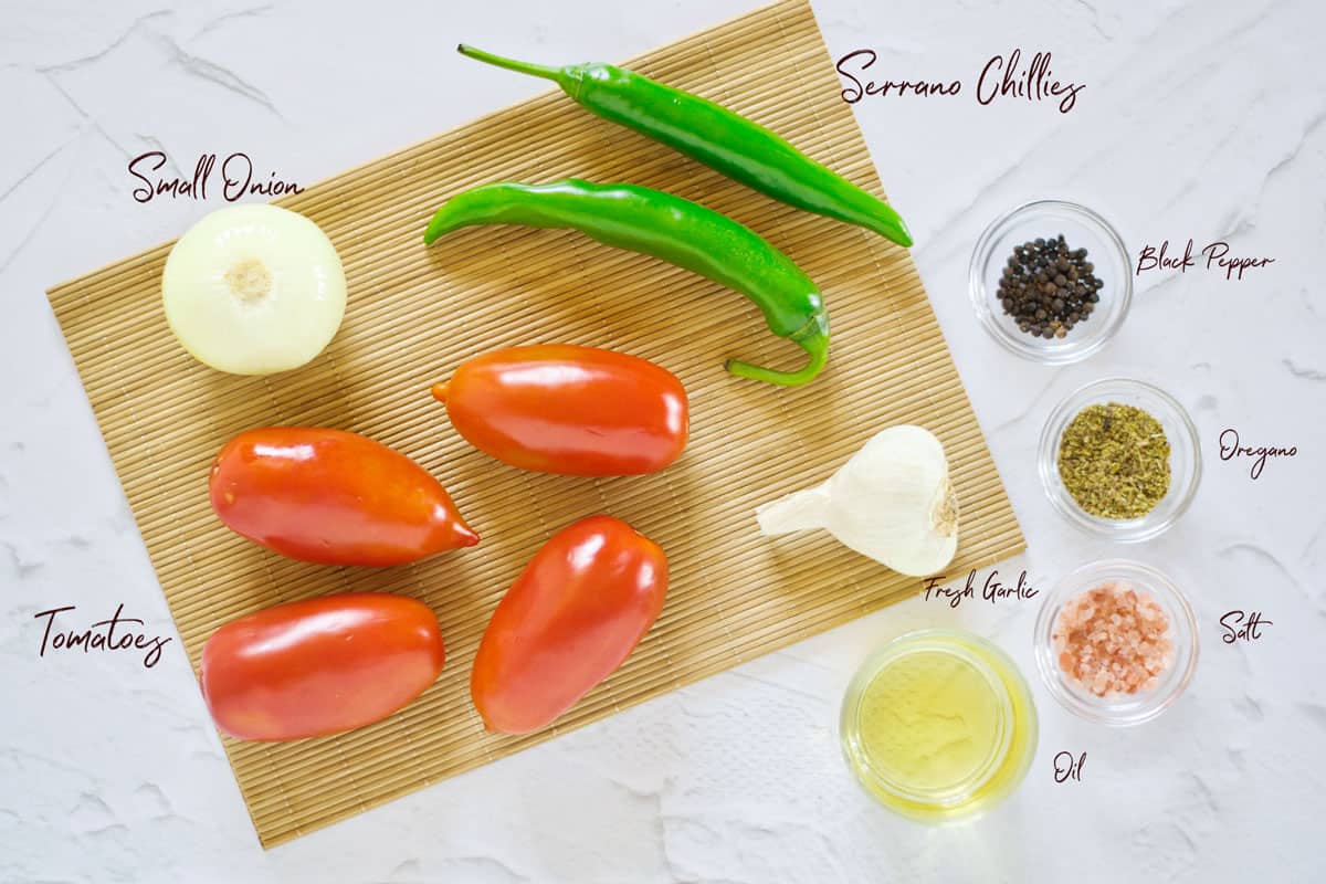 Ingredients laid out to make Mexican Salsa Roja