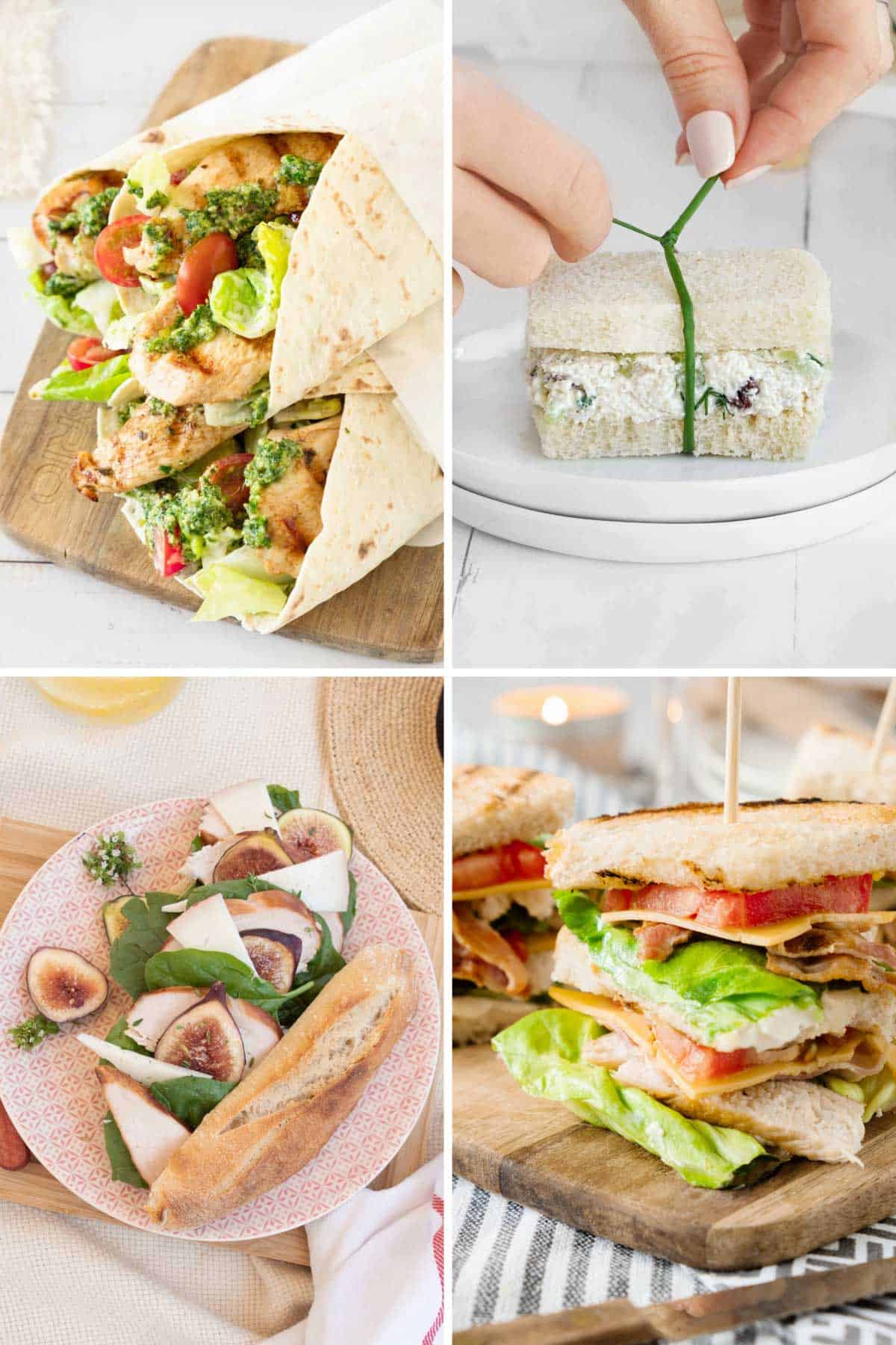 A collage of four chicken sandwich types.