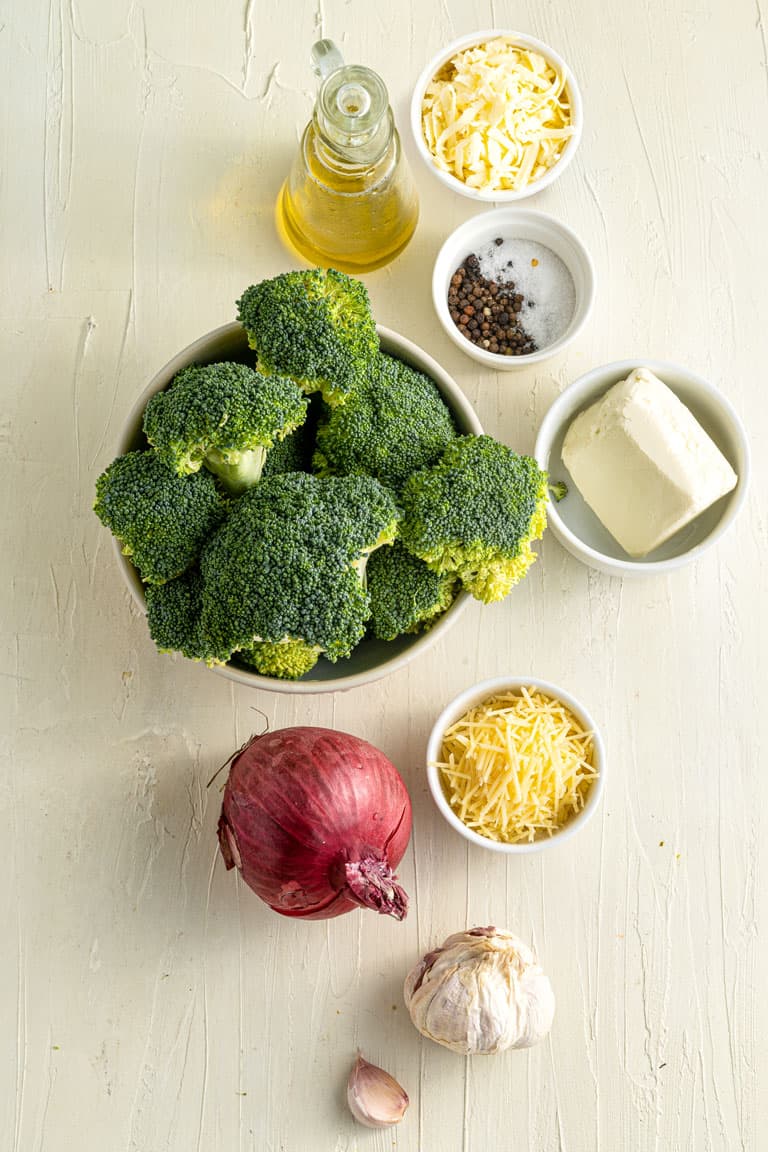 Ingredients for broccoli dip recipe.