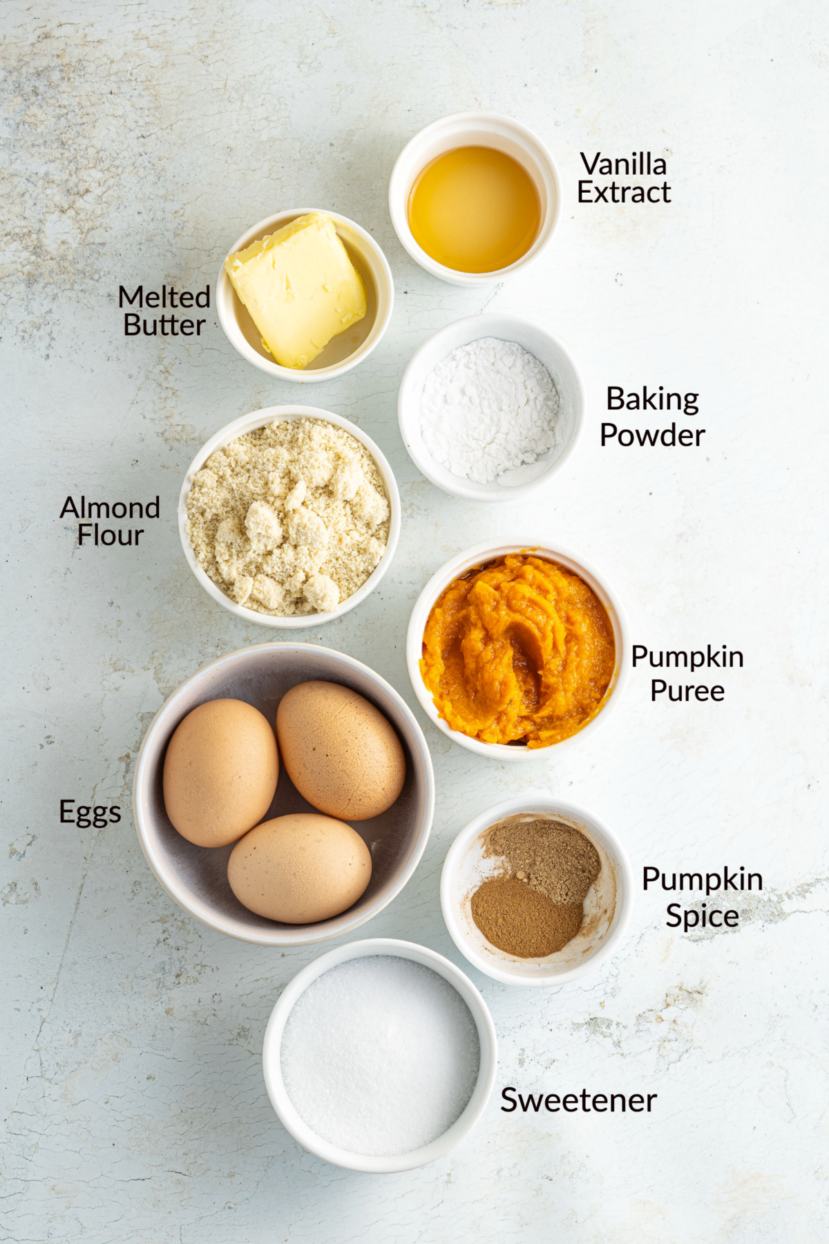 Ingredients for pumpkin keto muffins.