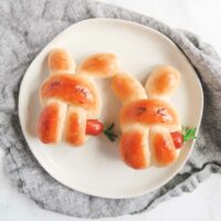 Bunny rabbit sausage buns for kids picnics.