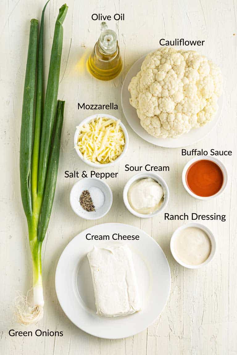 Ingredients for Cauliflower Buffalo Dip.