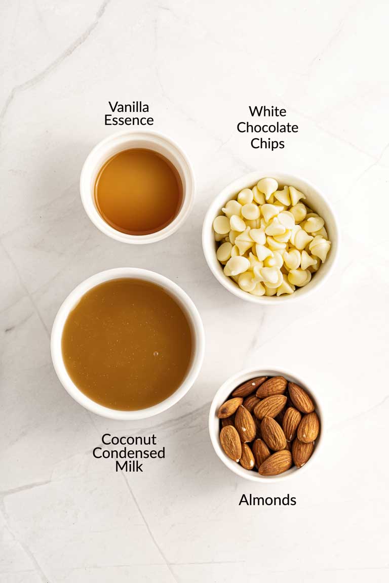 Ingredients for white chocolate fudge.
