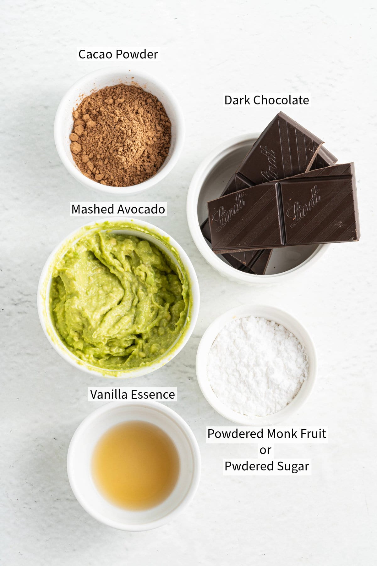 Ingredients for Keto Dark Chocolate avocado balls. 