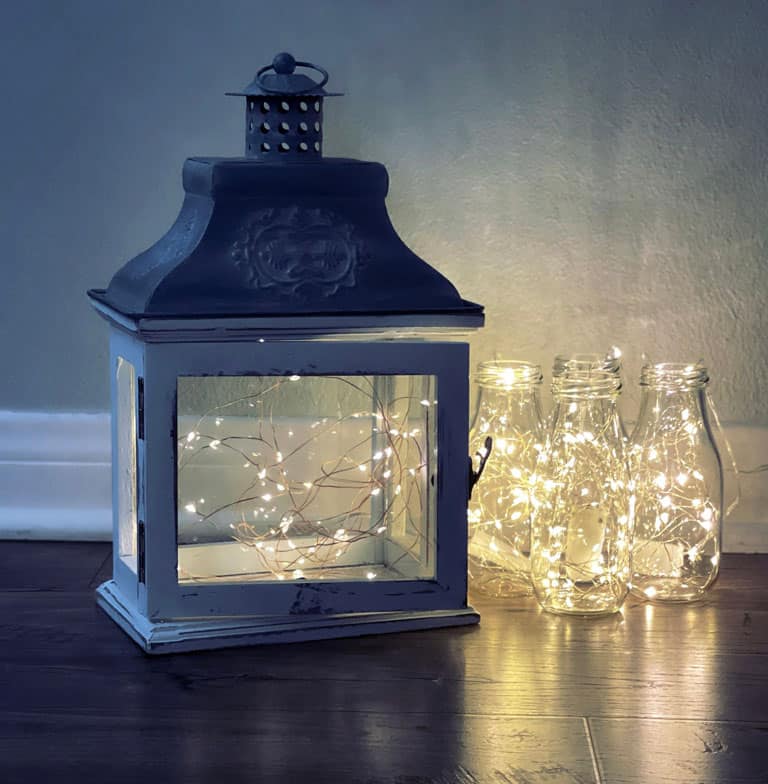Fairy lights in mason jars.