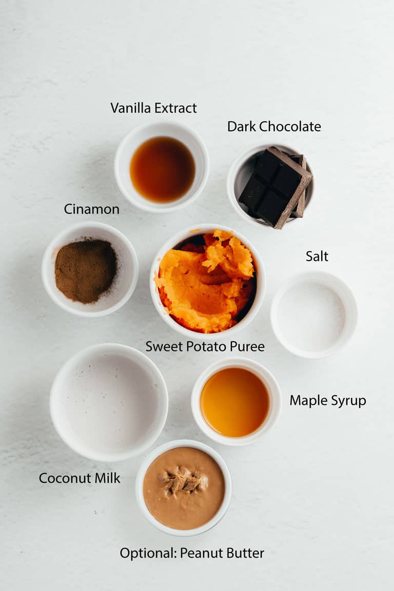 Ingredients for dark chocolate sweet potato fudge.