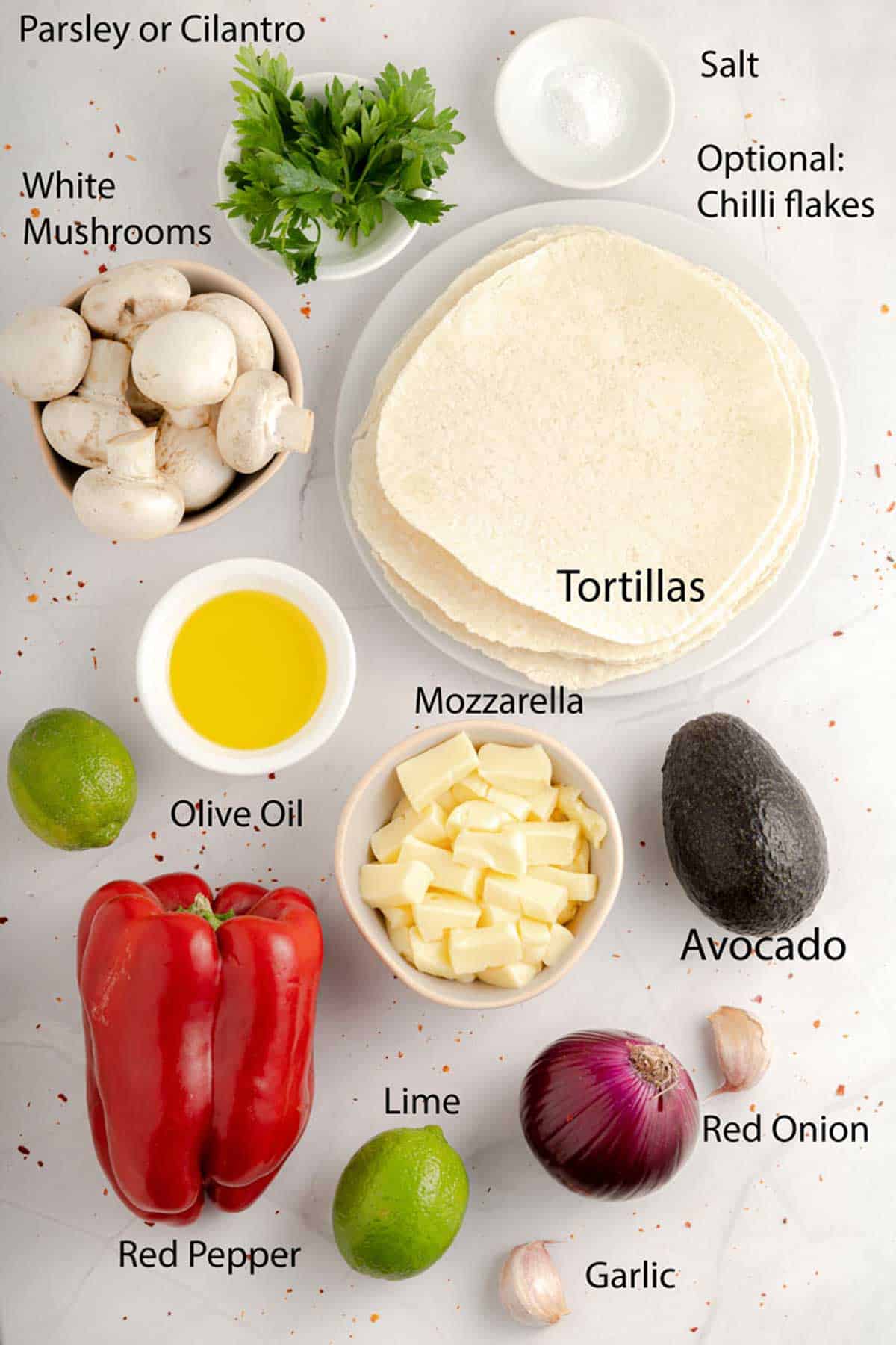 Ingredients for Mushroom Quesadillas. 