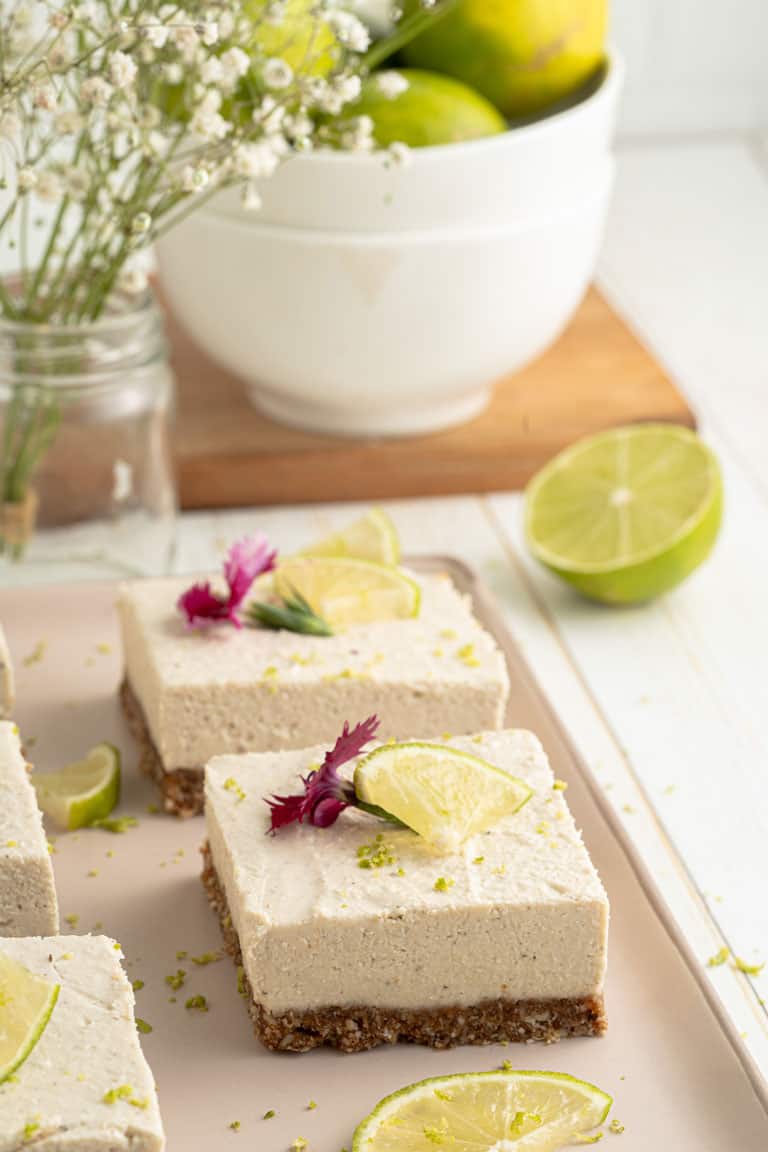 Key Lime Pie squares on a tray