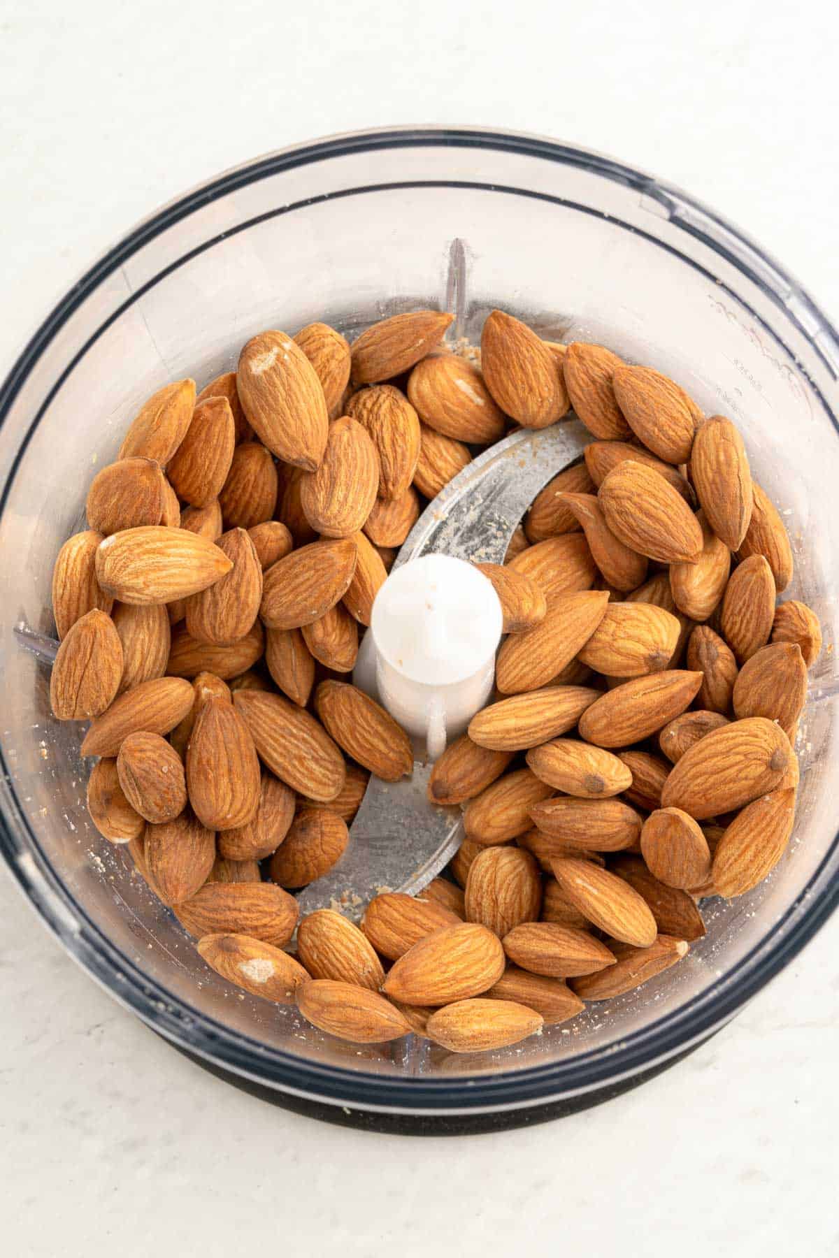 Almonds in a food processor.