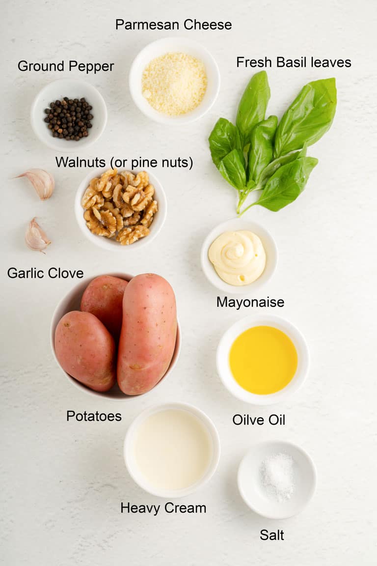 Ingredients for pesto Potato Salad. 