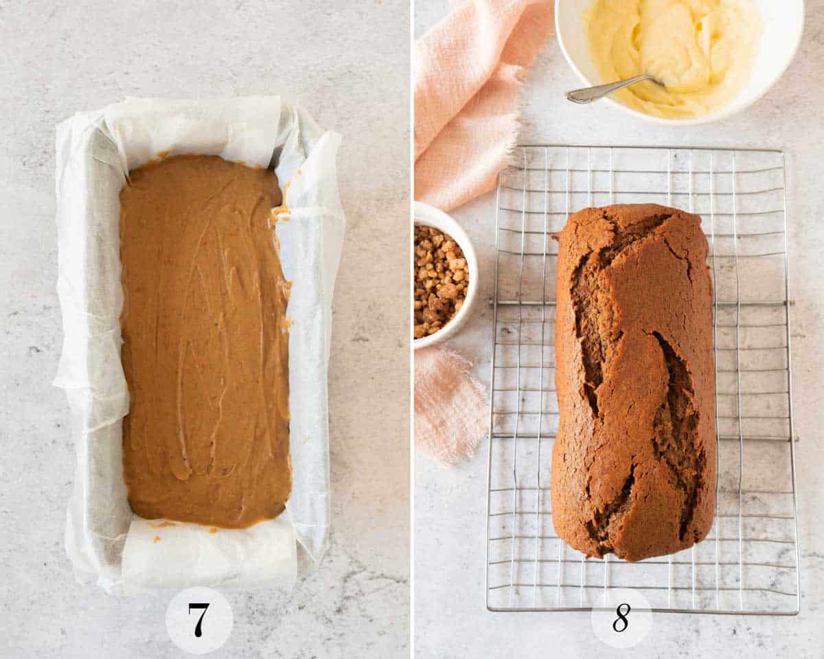Two photos showing the process of making a Gingerbread cake.