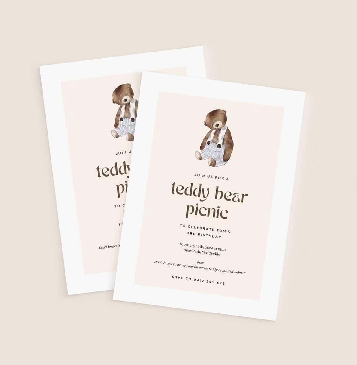 Teddy bear picnic invitations.
